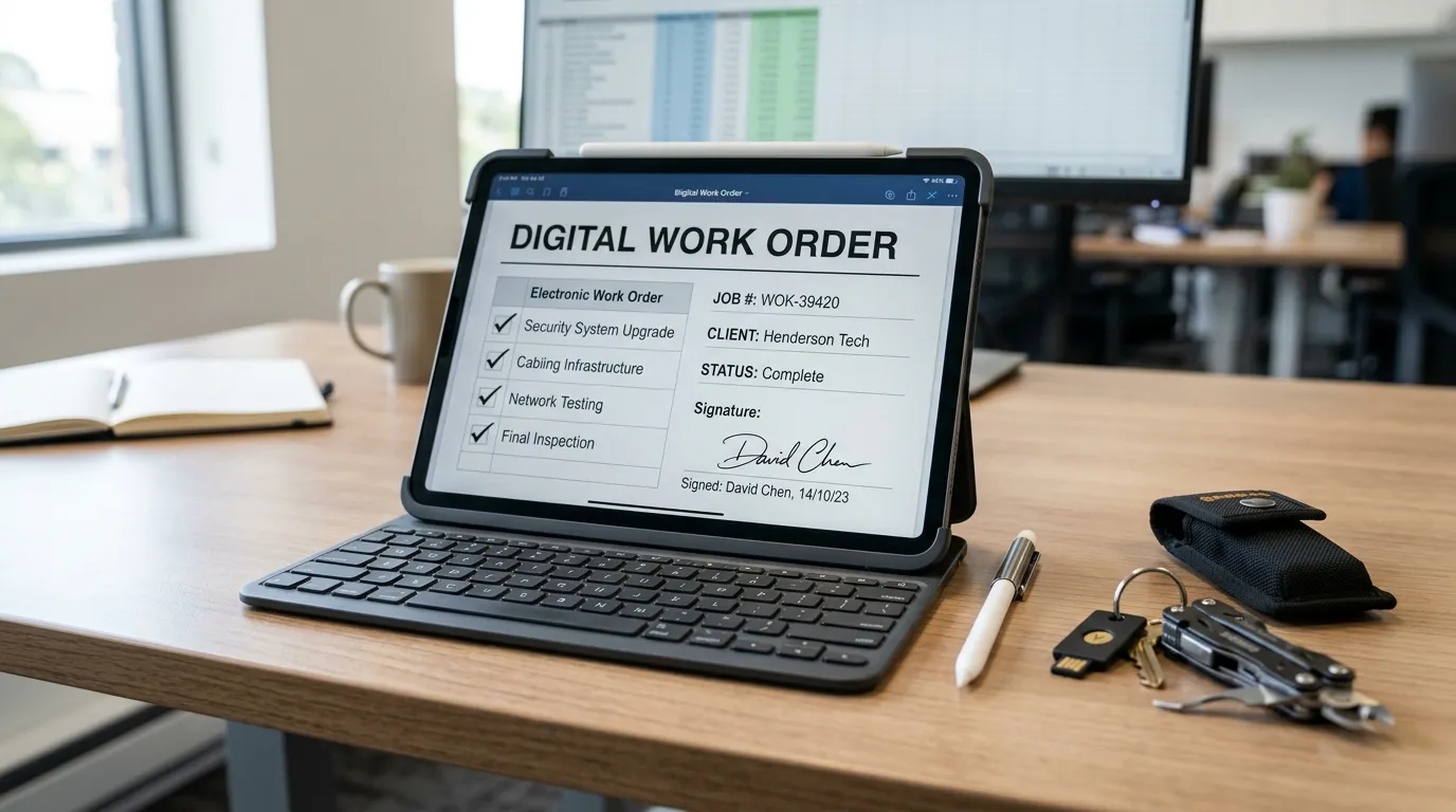 Exemplo preenchido mostrando como fazer ordem de serviço em tablet corporativo