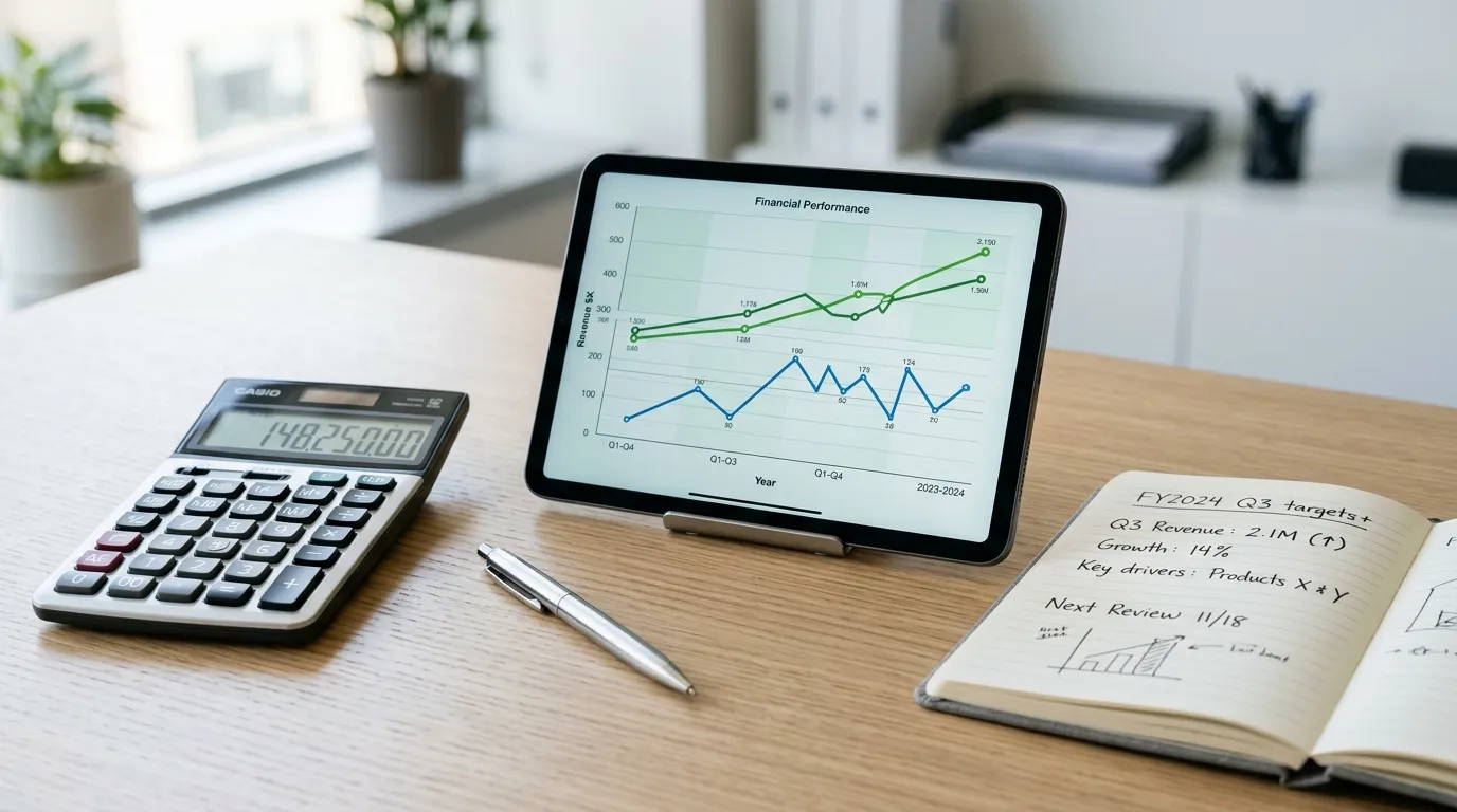 Calculadora e tablet mostrando gráficos financeiros sobre o anexo iii simples nacional para prestadores de serviços.