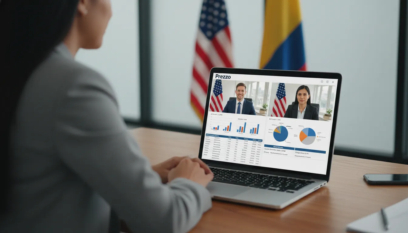 Videollamada entre Colombia y EE.UU para asesoramiento financiero sobre Como crear una empresa en EE.UU desde Colombia. Prezzo Consulting.