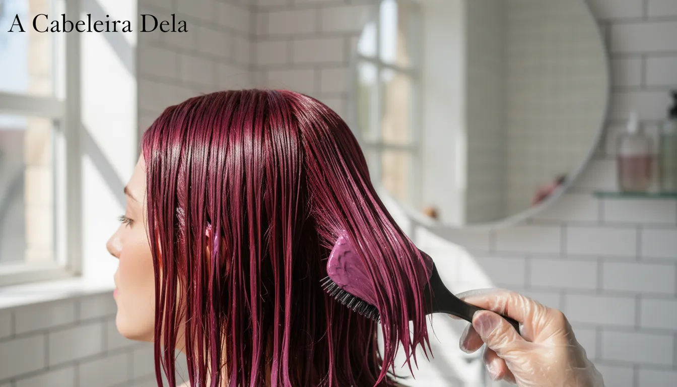 Mulher aplicando máscara de hidratação em cabelos tingidos para nutrição, demonstrando um passo essencial de como cuidar do cabelo tingido e evitar o ressecamento.