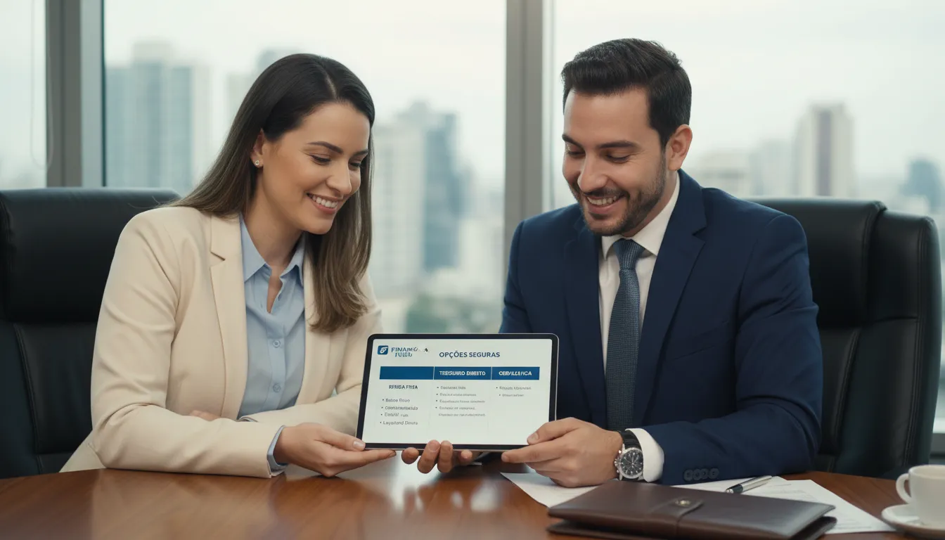 Pessoa consulta especialista Financia Tudo analisando opções seguras para reserva de emergência em tablet.