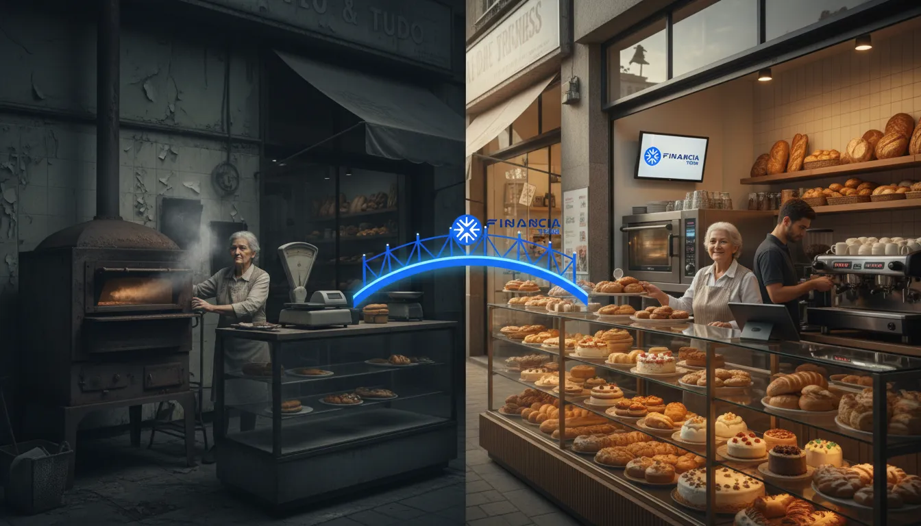 Transformação de empresa facilitada por empréstimo para empresa com garantia de imóvel da Financia Tudo, com antes e depois.