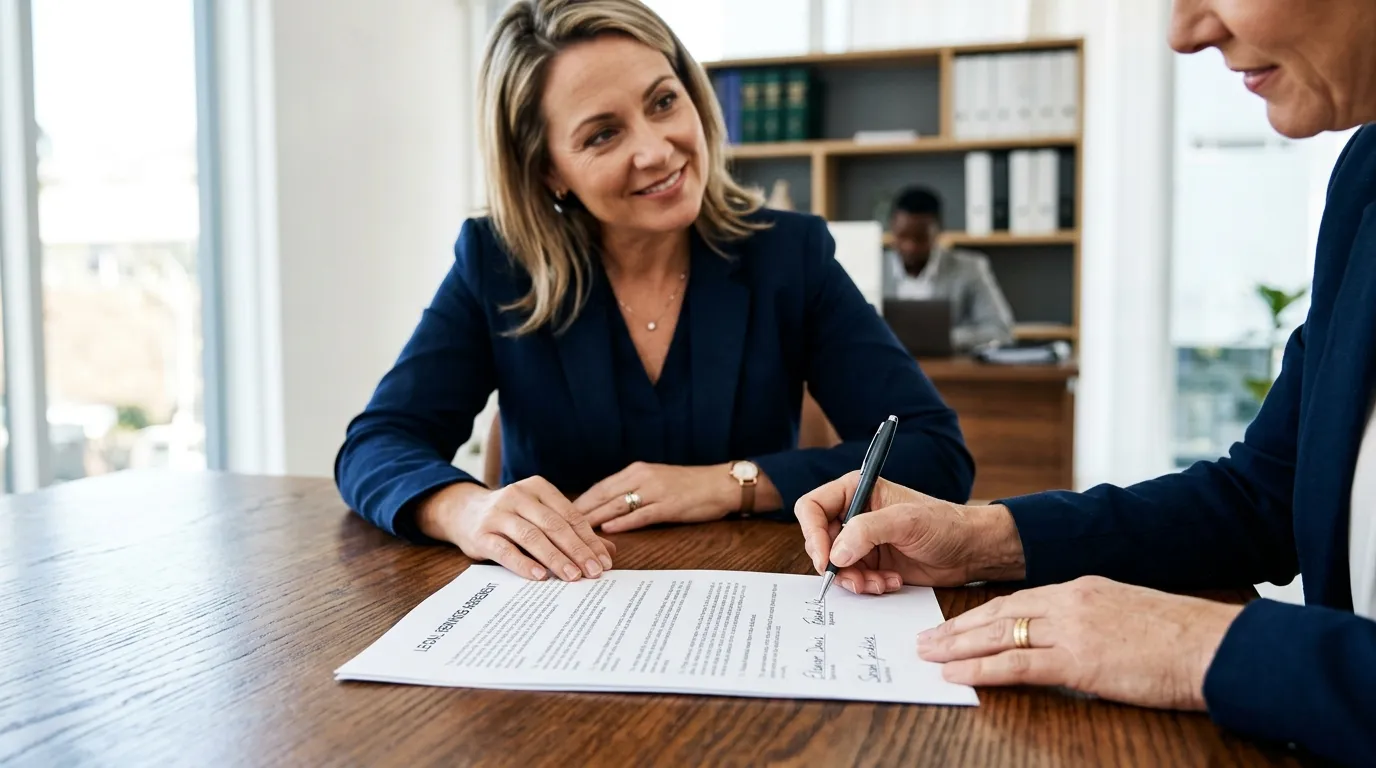 Cliente assinando contrato com advogado em Nova Odessa para ação contra plano de saúde.