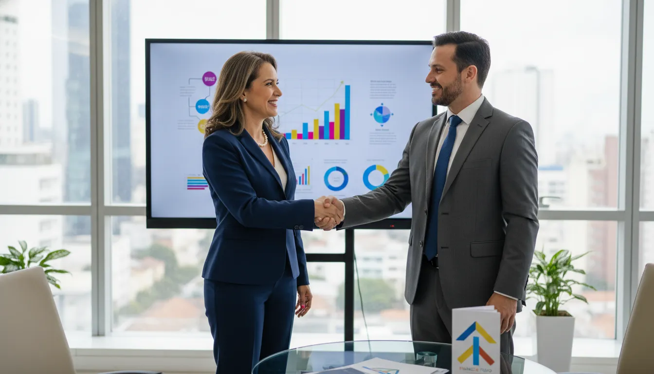 Empreendedor celebra parceria com a Financia Tudo, uma forma inteligente de ganhar dinheiro indicando financiamento e impulsionando o crescimento.