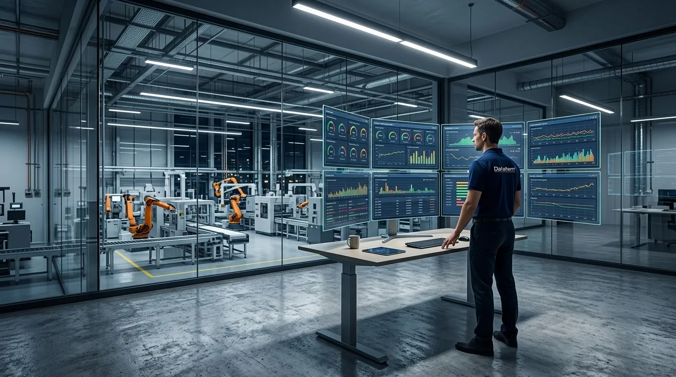 Centro de controle monitorando redes e conectividade em tempo real para indústria 5.0.