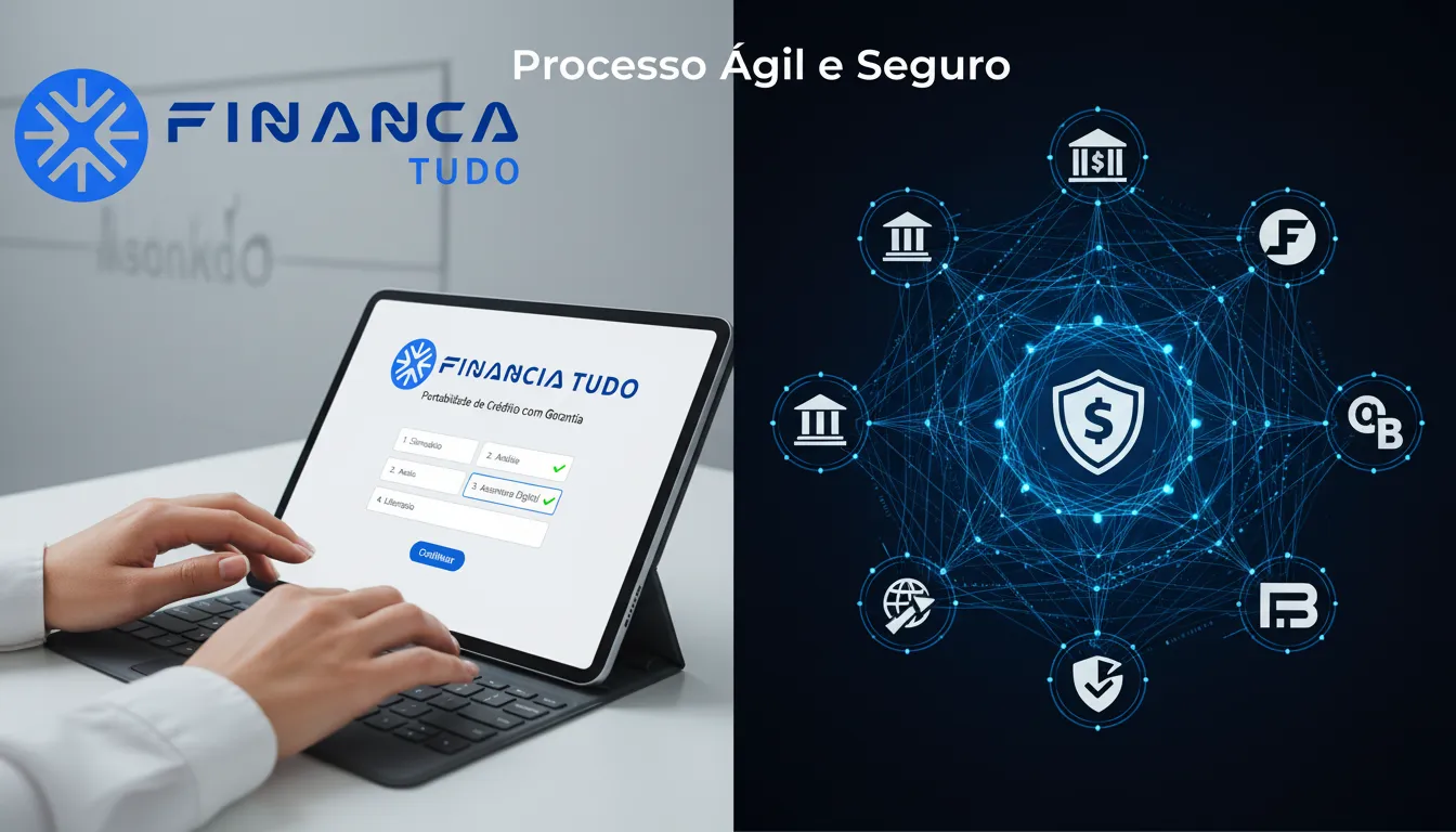 Visualização do processo ágil e seguro para a portabilidade de crédito com garantia, conectando clientes a bancos parceiros.