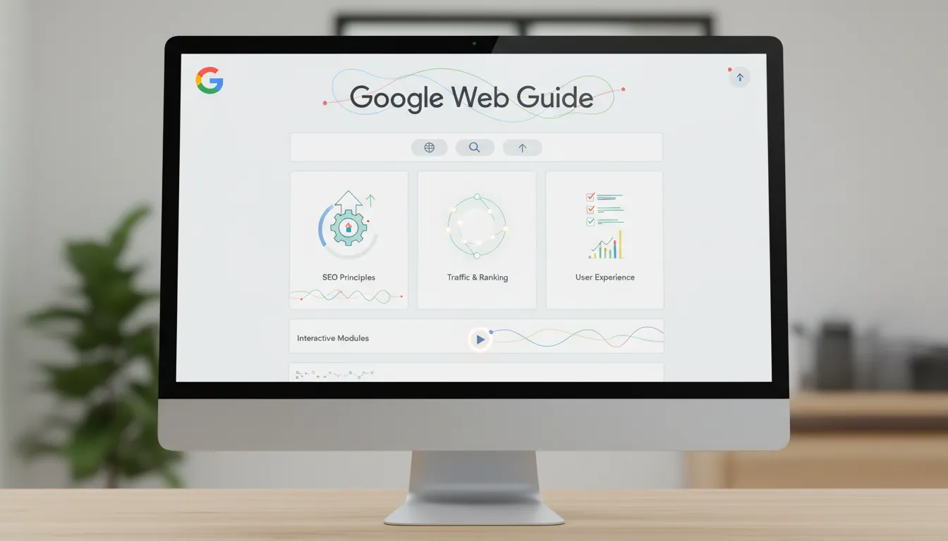 Design minimalista de página web exibindo o Google Web Guide: clareza visual e interface amigável.