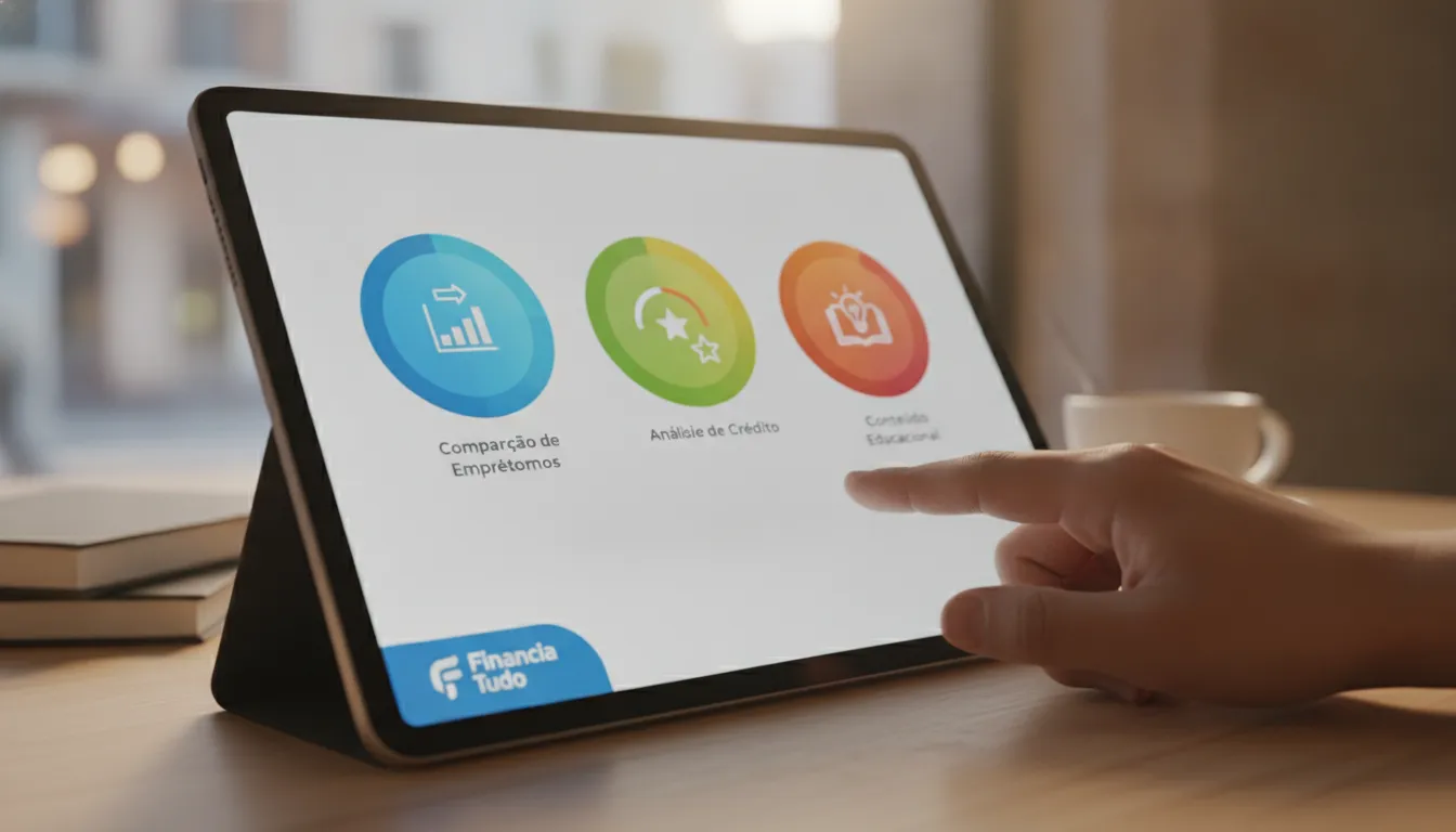 Interface digital exibe ferramentas financeiras, facilitando como melhorar a saúde financeira com transparência.