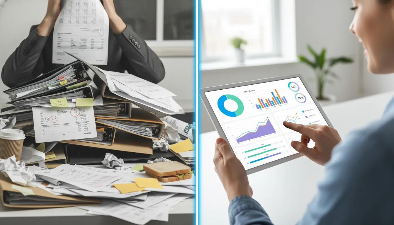 Contraste da organização financeira com a consultoria da Prezzo, mostrando 'Como abrir uma empresa na Florida'.