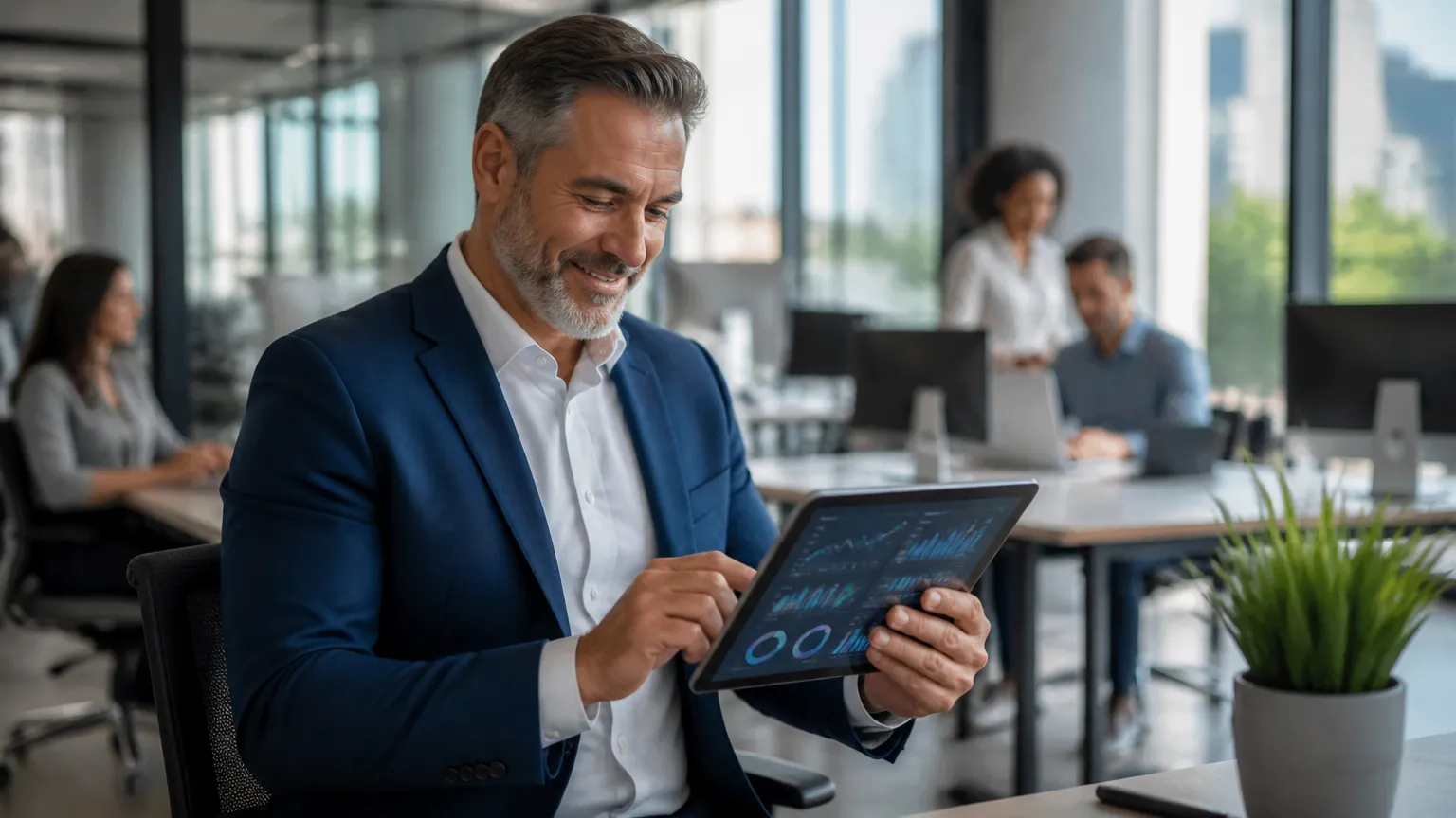 Gestor analisando funil de vendas híbrido com CRM automatizado para atendimento inteligente de leads.