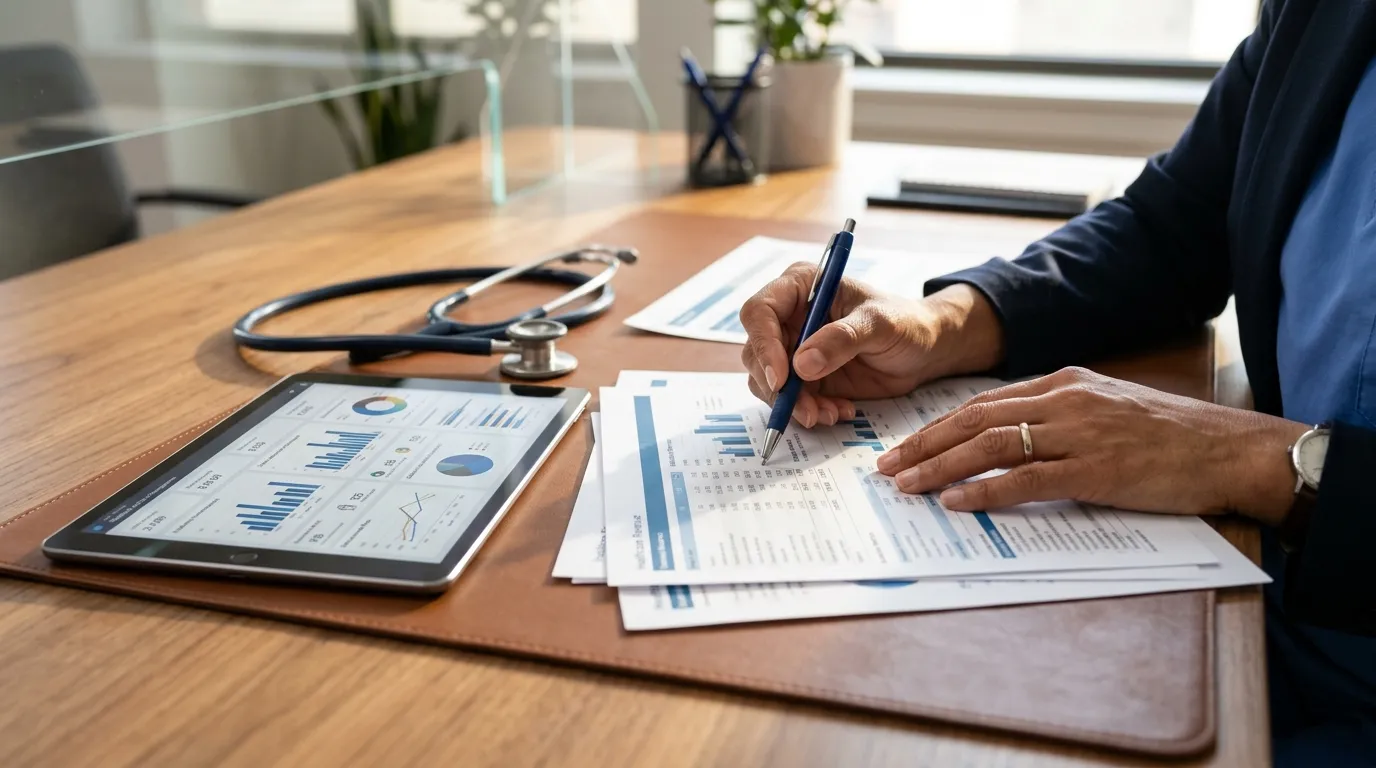 Gestão tributária e contabilidade para médicos e clínicas com relatórios financeiros organizados.