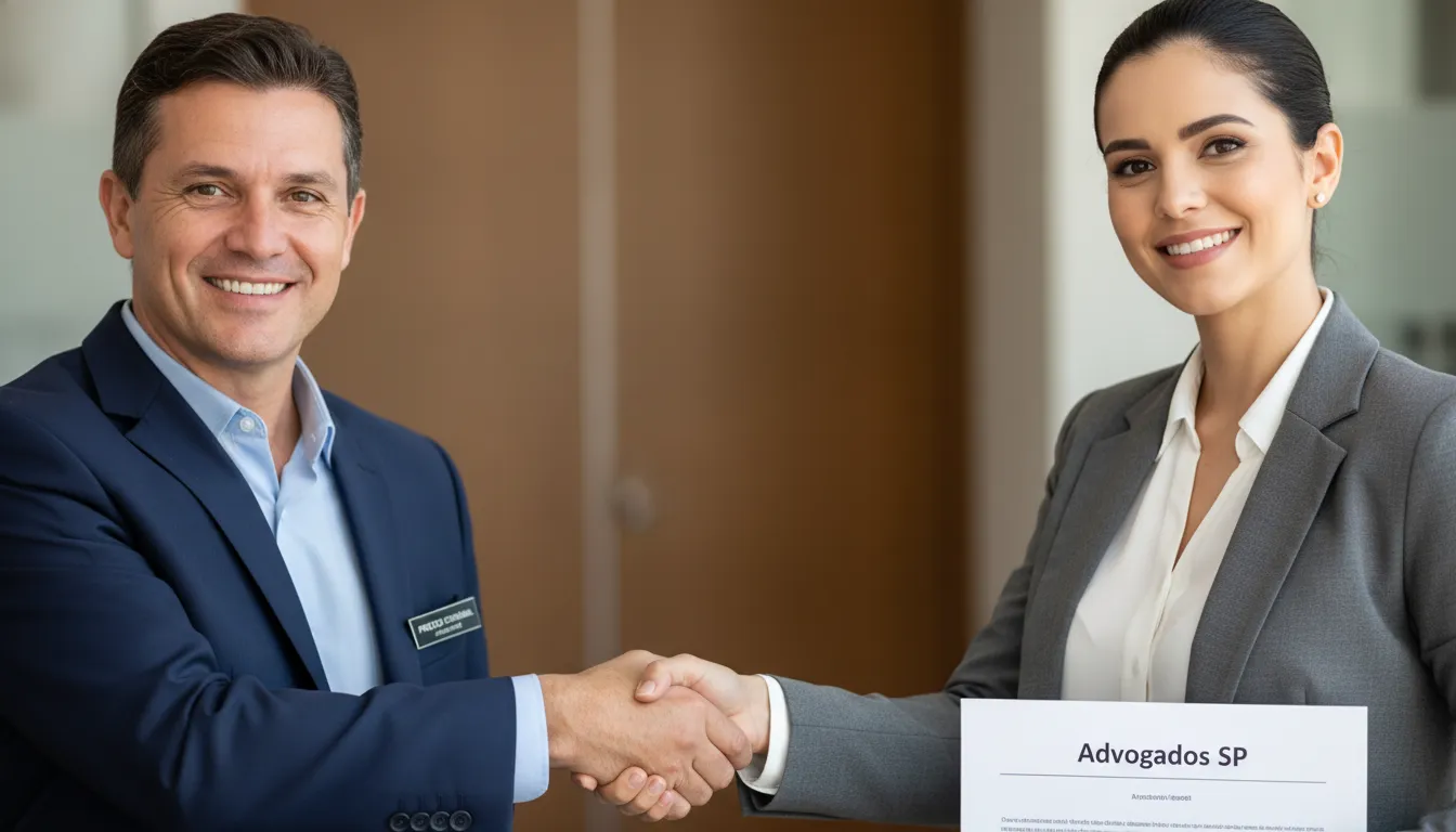 Aperto de mãos entre um contador da Prezzo Contábil e um advogado em São Paulo, representando uma parceria de sucesso em contabilidade especializada para advogados.