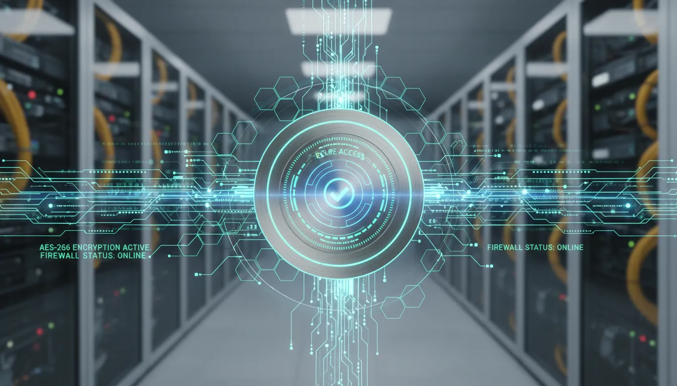 Trancas digitais e fluxo de dados criptografados reforçando segurança em ambiente de servidores