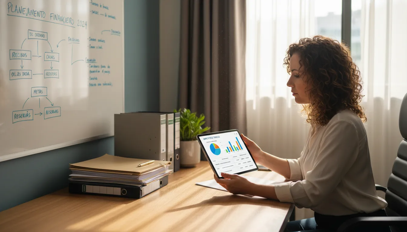 Microempreendedor utilizando aplicativo para controlar impostos e planejamento financeiro