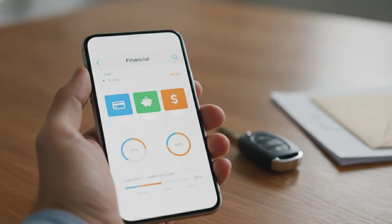 Smartphone com aplicativo financeiro e chave de carro, simbolizando agilidade no refinanciamento de automóvel para autônomos.