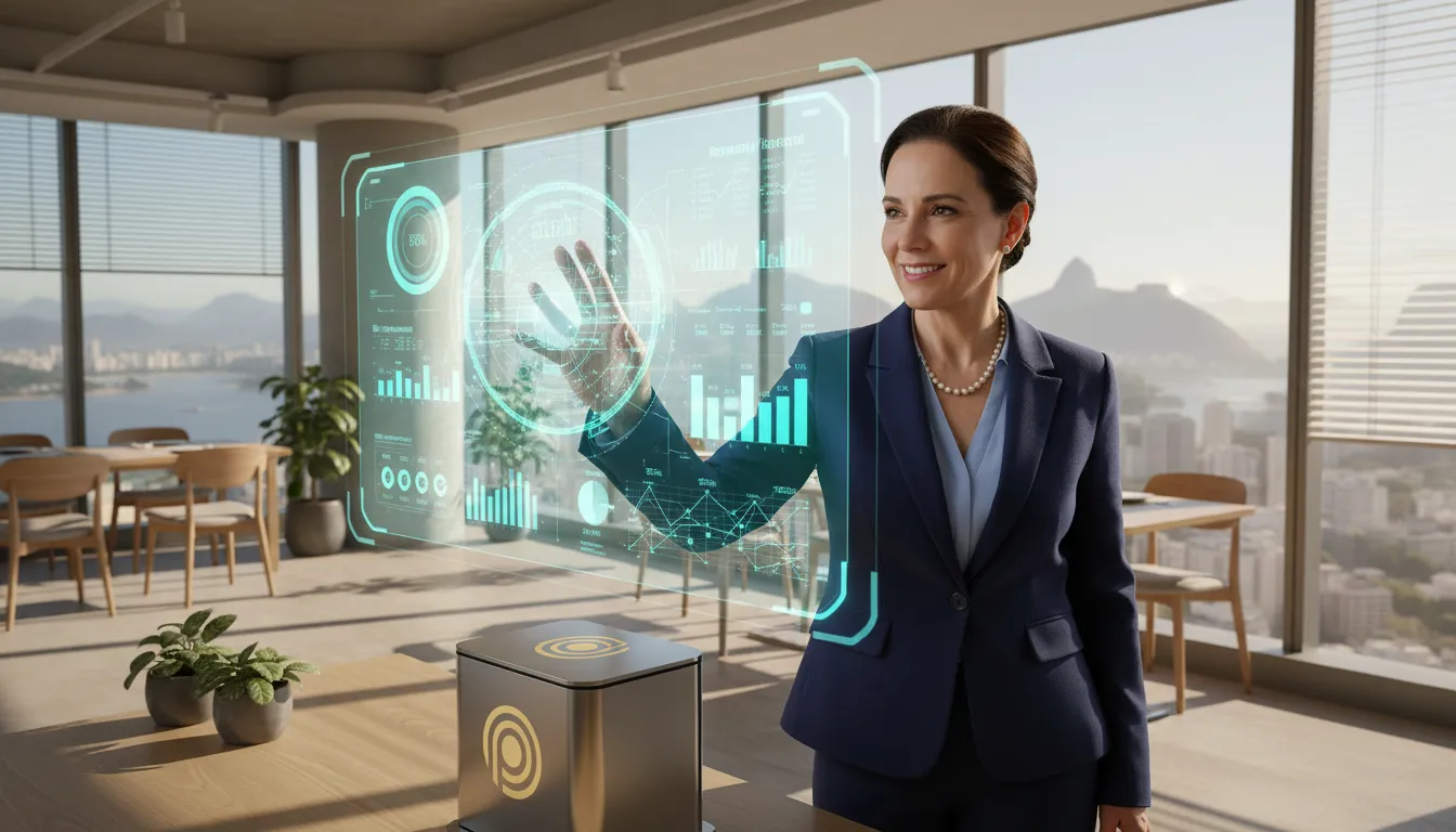 Contabilidade para restaurantes: contador experiente apresenta soluções financeiras em um escritório moderno no Rio de Janeiro.