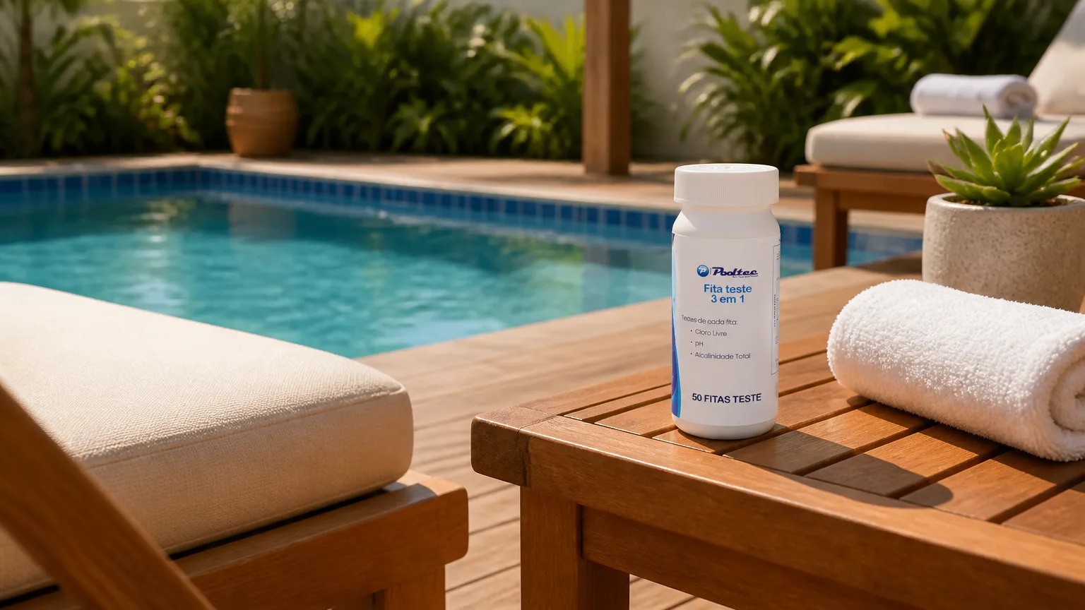 Área de lazer com piscina cristalina equilibrada e dicas de como baixar o ph da piscina.