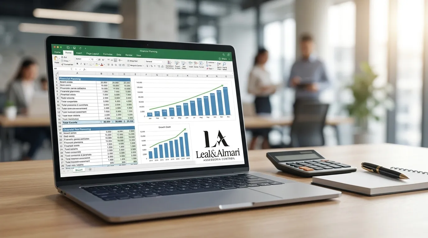 Planilha de planejamento na tela do notebook para organizar a empresa gestão financeira.
