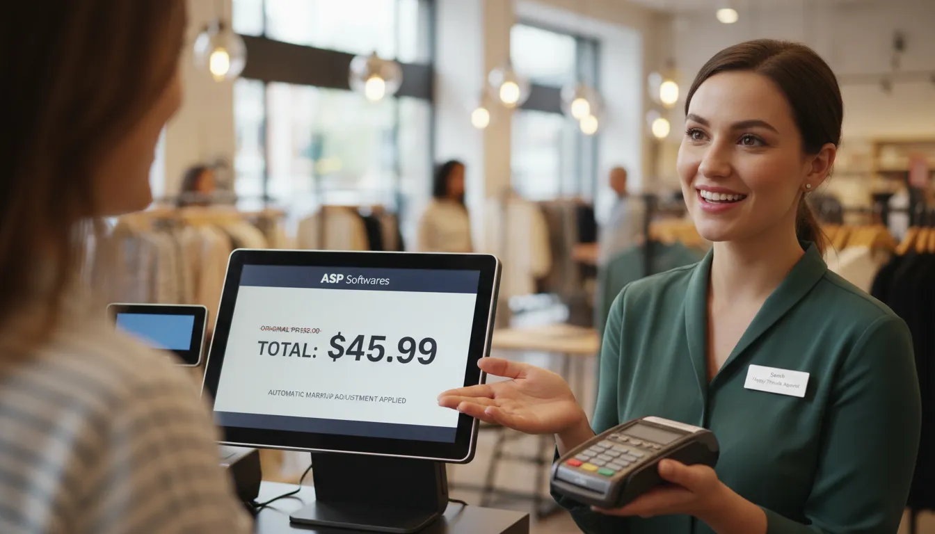 Caixa registradora mostrando o preço corrigido pelo sistema de automação da ASP Softwares, otimizando o markup e a experiência do cliente.