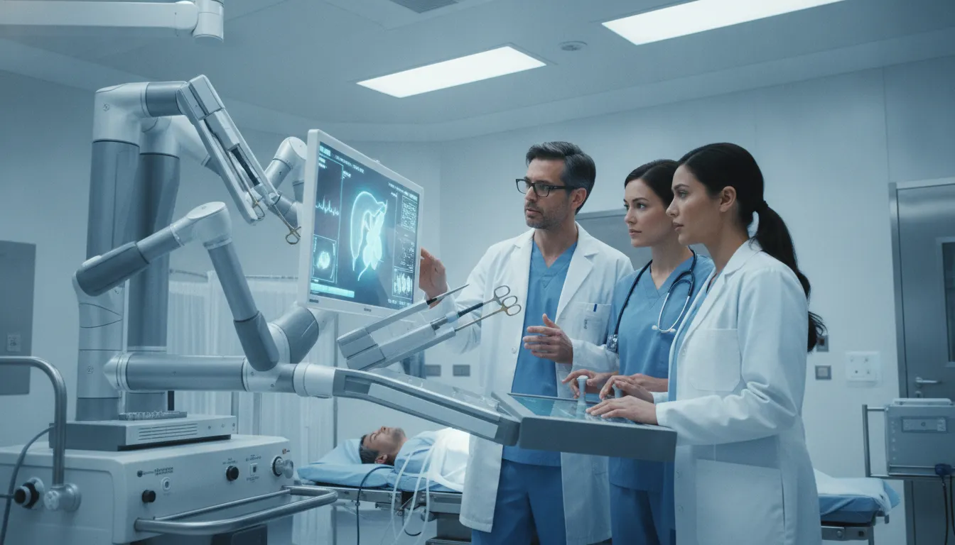 Equipe médica utiliza equipamento alta tecnologia adquirido com crédito para médicos em centro cirúrgico