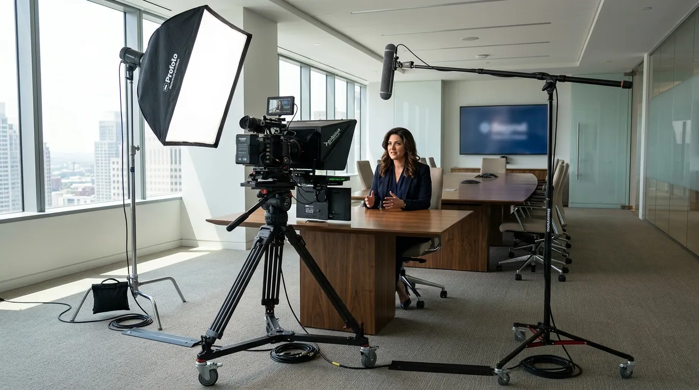 Equipamentos de iluminação e dicas de vídeo para estúdio empresarial