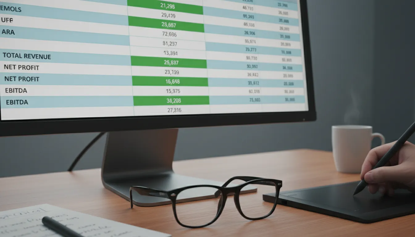 Planilha detalhada com dados financeiros em close-up, essencial para o Bookkeeping para Empresas na Florida.