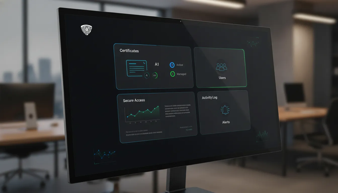 Interface digital moderna CertiSeguro para gestão de certificados na nuvem, sem token certisign OAB físico.