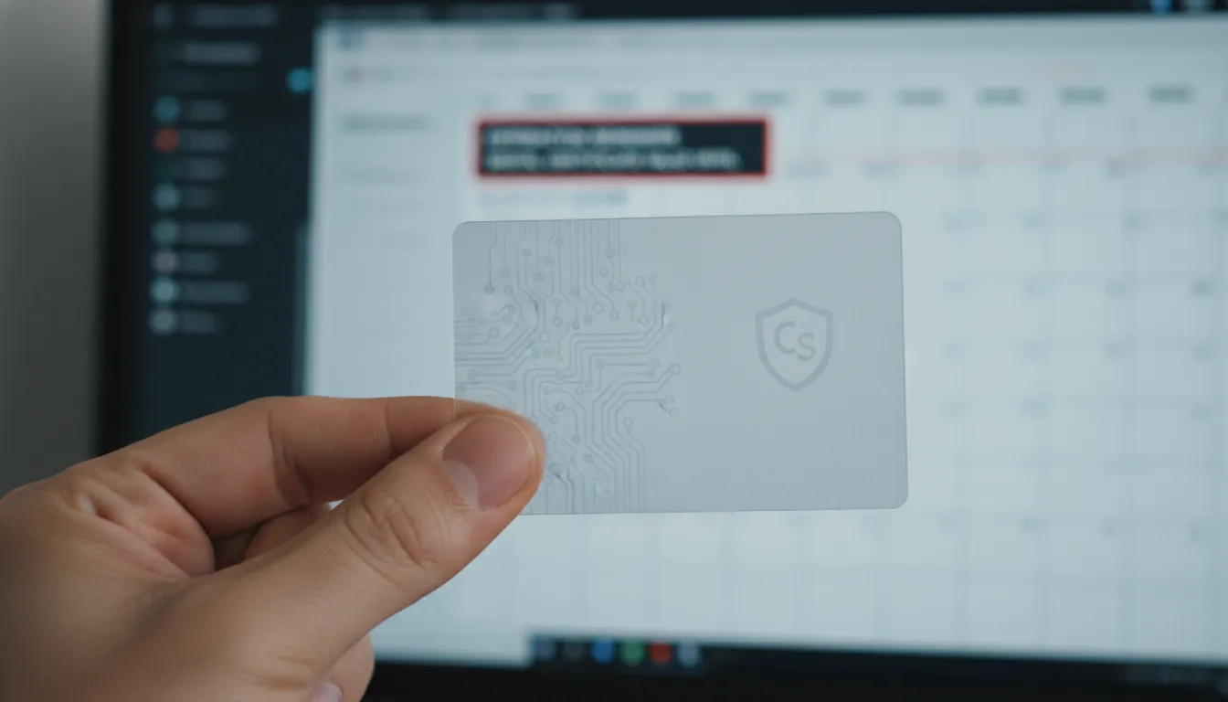 Mão segura certificado digital físico com alerta de validade certificado digital no fundo. Lembrete de vencimento.