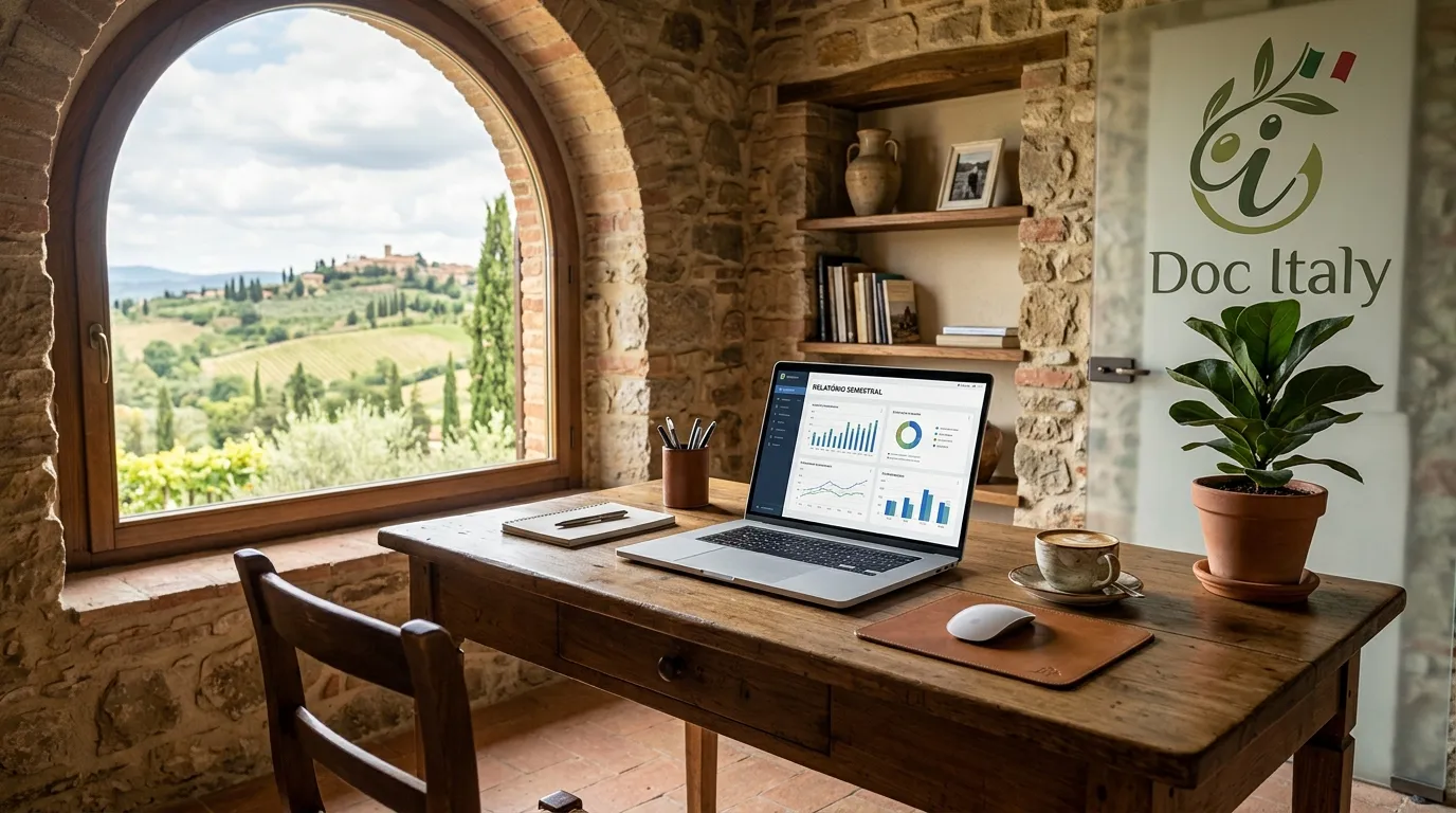 Escritório rústico com vista para Toscana ideal para nômade digital na Itália.