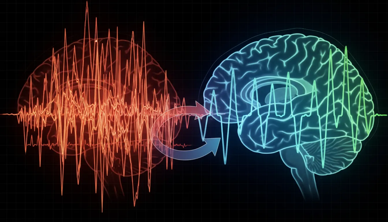 Visualização de ondas cerebrais beta para theta, representando a transformação do thetahealing.