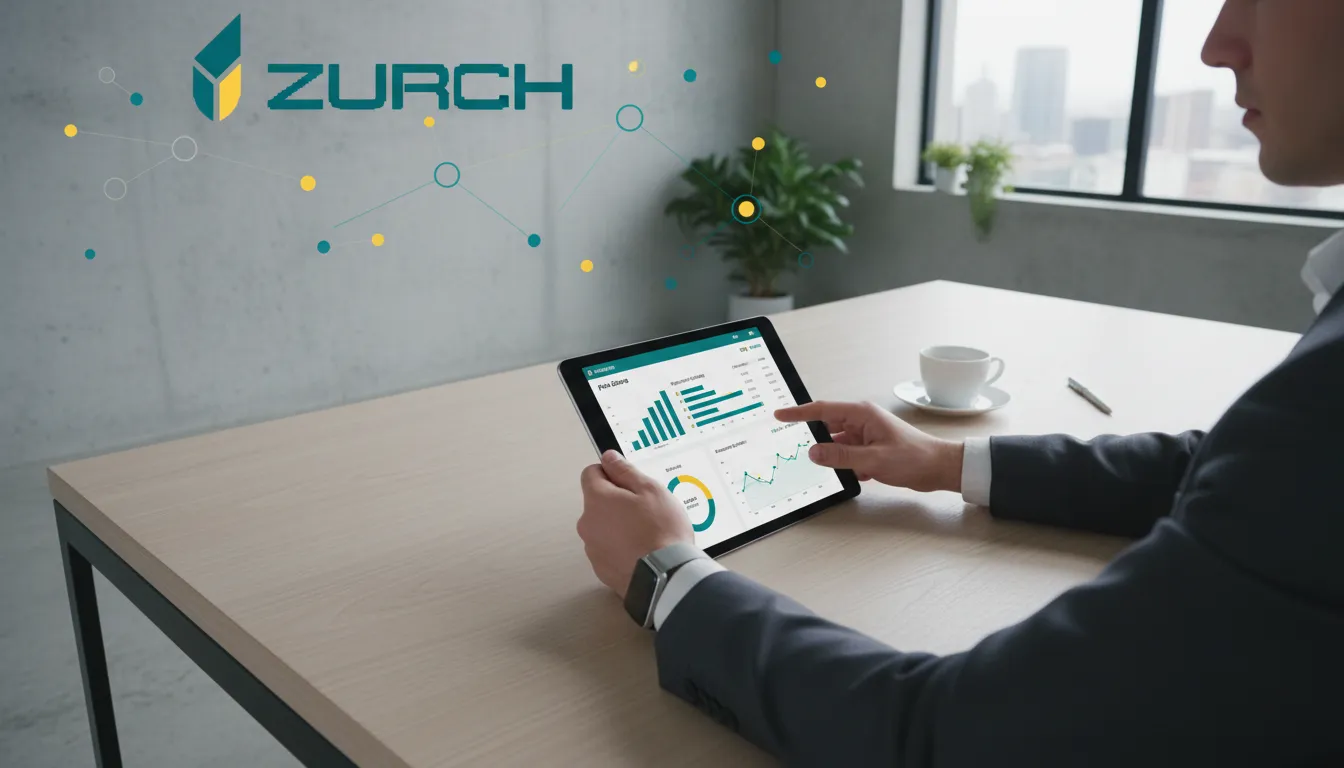 Pessoa usando tablet para acessar dados financeiros de pro-labore imposto de renda em escritório moderno, com diagrama de rede geométrico sobreposto na tela.