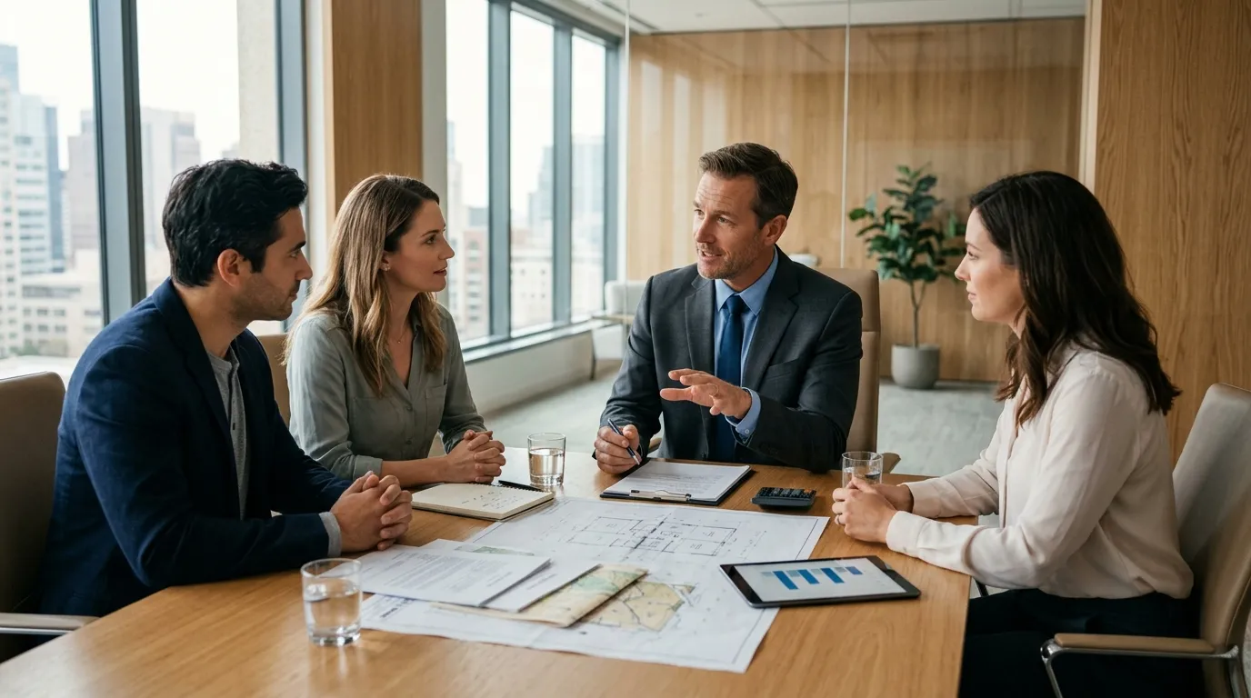 Consultoria financeira analisando mais de um imóvel como garantia para obter crédito.