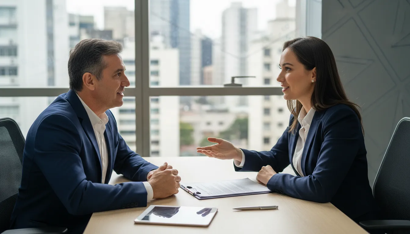 Advogado da Forte Advocacia orientando cliente sobre bpc loas em escritório moderno e profissional.