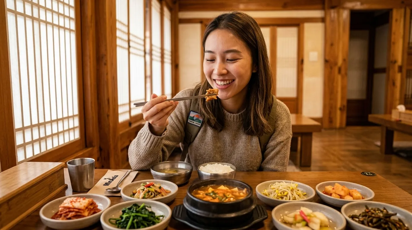 Gastronomia tipica impulsionada pela onda coreana em restaurante tradicional em Seul.