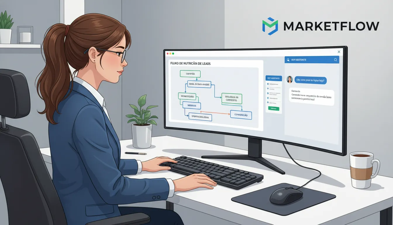 Especialista configurando automação de marketing para nutrição de leads