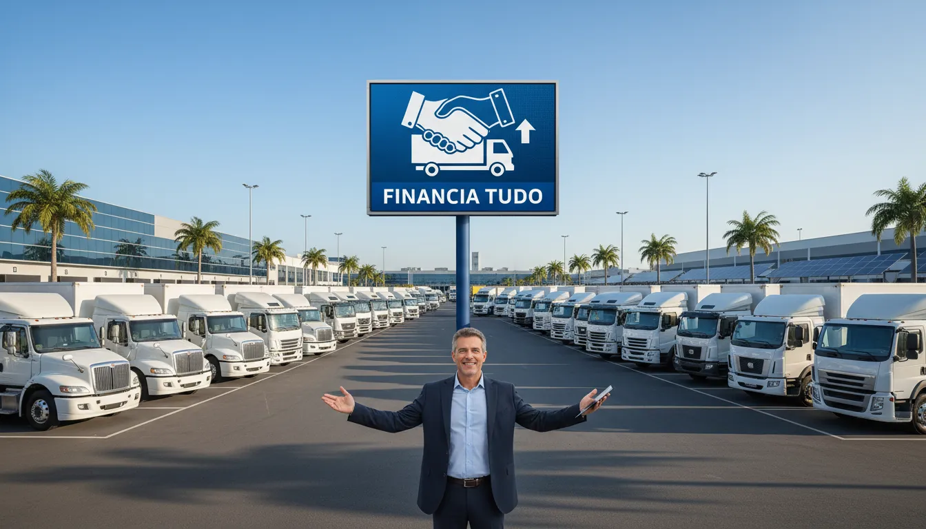 Frota renovada de caminhões, resultado de crédito com caminhão em garantia obtido com o apoio da Financia Tudo.