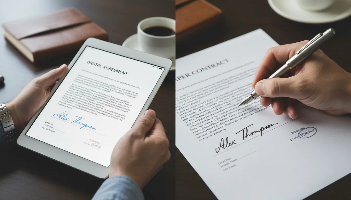 Comparação entre assinatura digital em tablet e assinatura manuscrita em papel