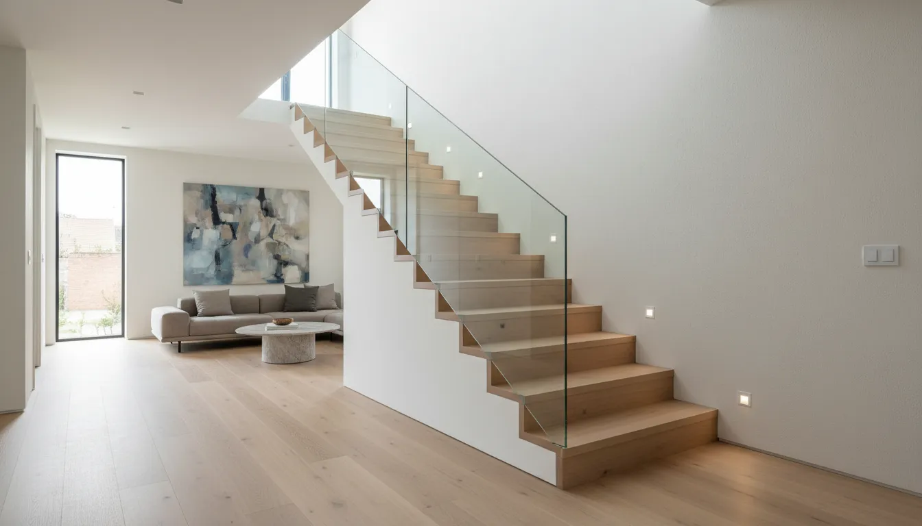 Sleek Stair flooring design with light laminate, reflecting a modern aesthetic installed by JRS Flooring, adding value to this home.