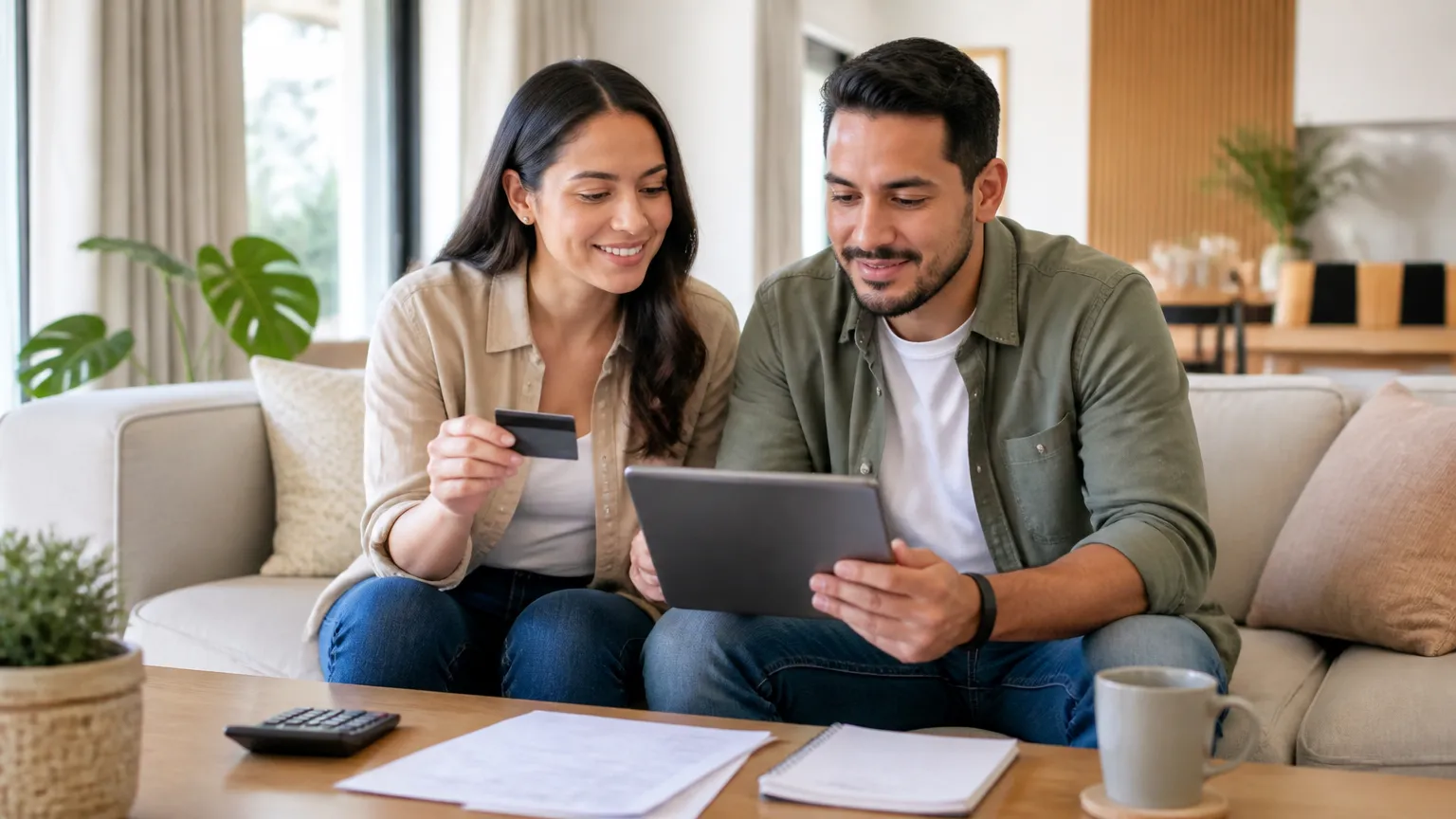 Casal analisando crédito no cartão para emergência e impacto das parcelas mensais