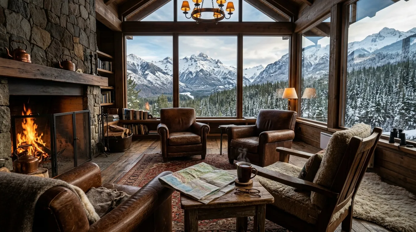 Lodge de luxo oferece conforto e vista para as montanhas nevadas durante viagem ao Chile.