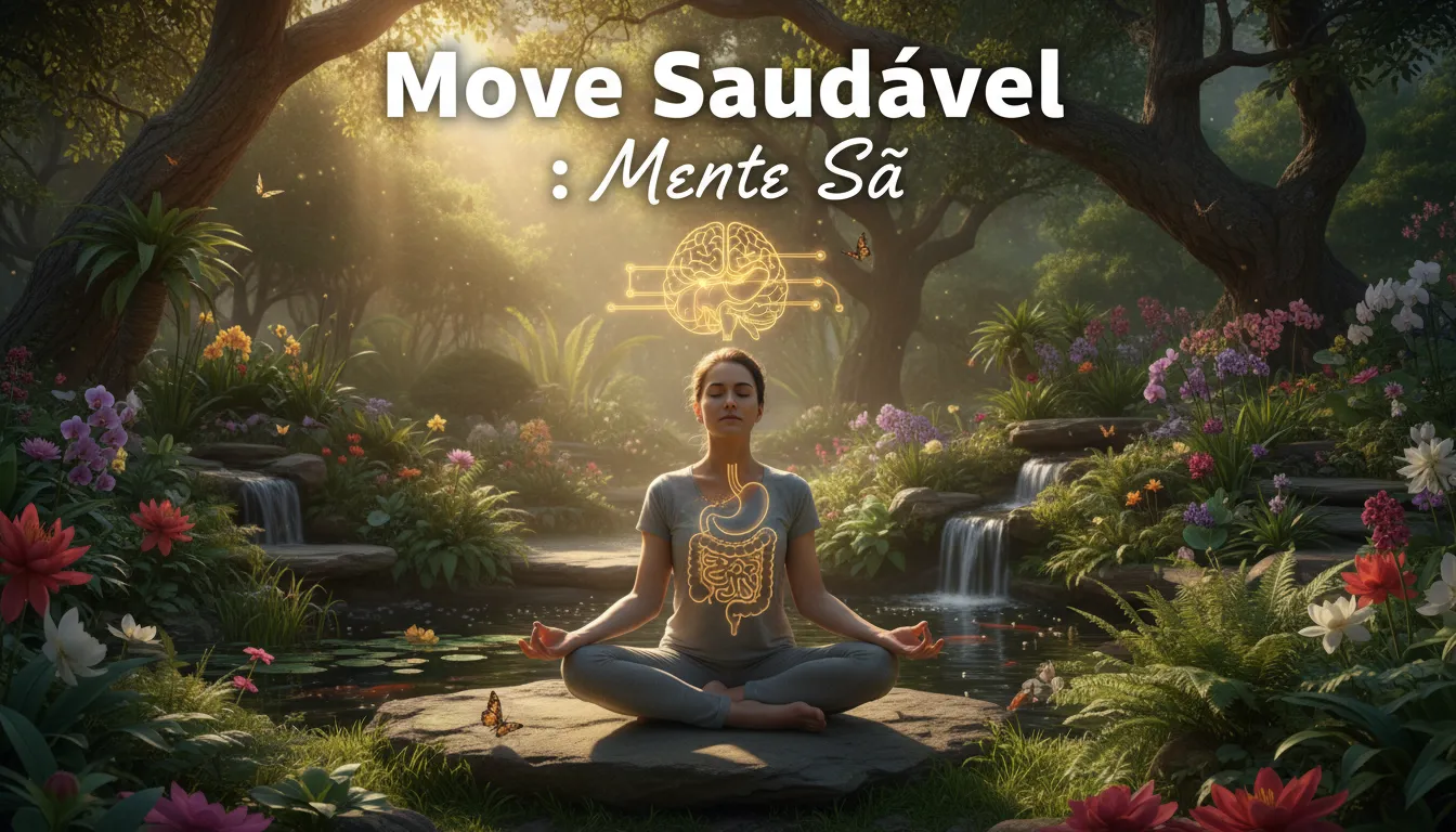 Pessoa meditando em um jardim tranquilo, simbolizando a conexão entre mente e corpo e como o relaxamento pode melhorar a digestão naturalmente. Move Saudável: Mente Sã.