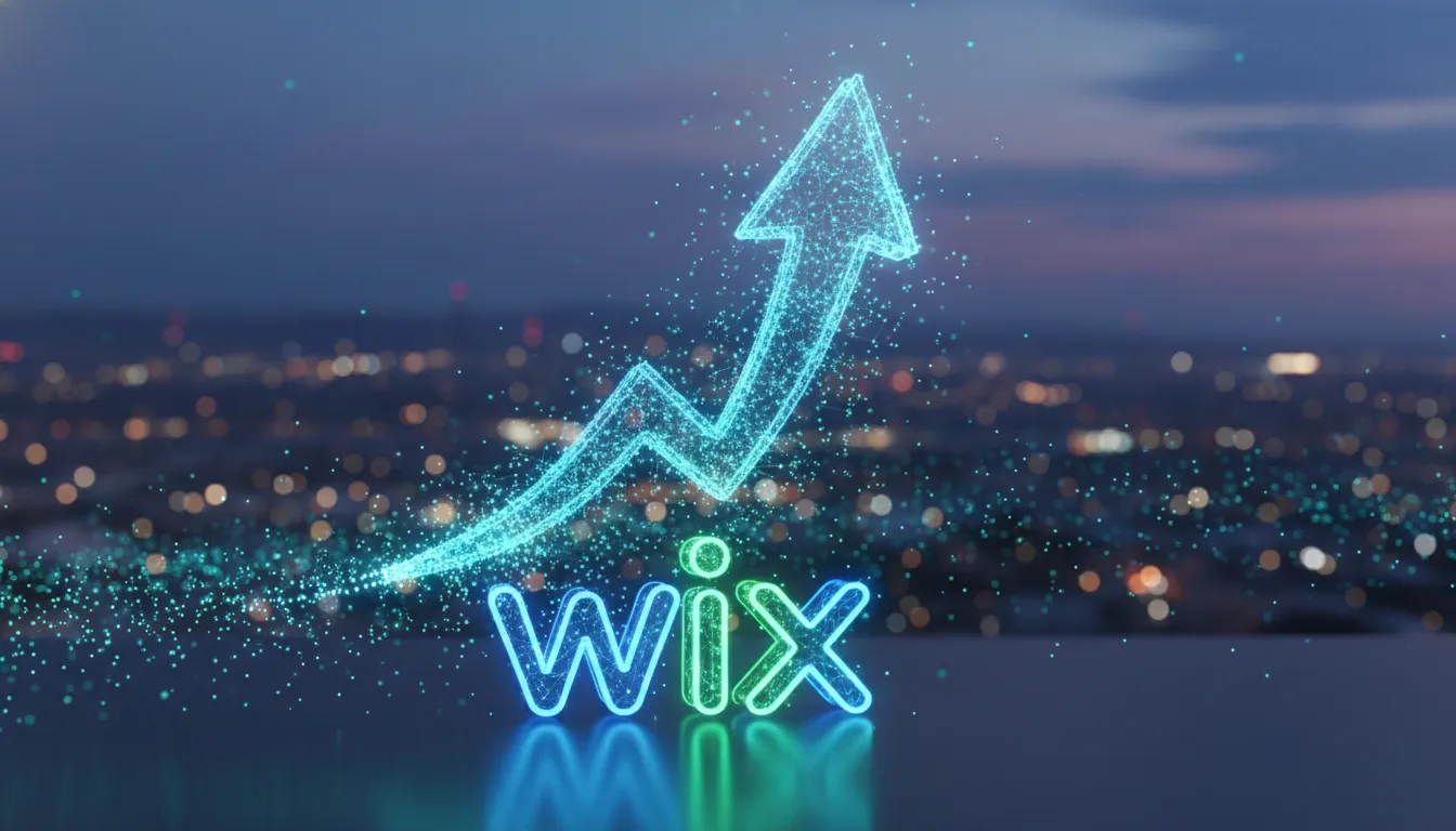 Seta digital ascendente simboliza sucesso e crescimento para melhorar SEO do site Wix, visibilidade online.