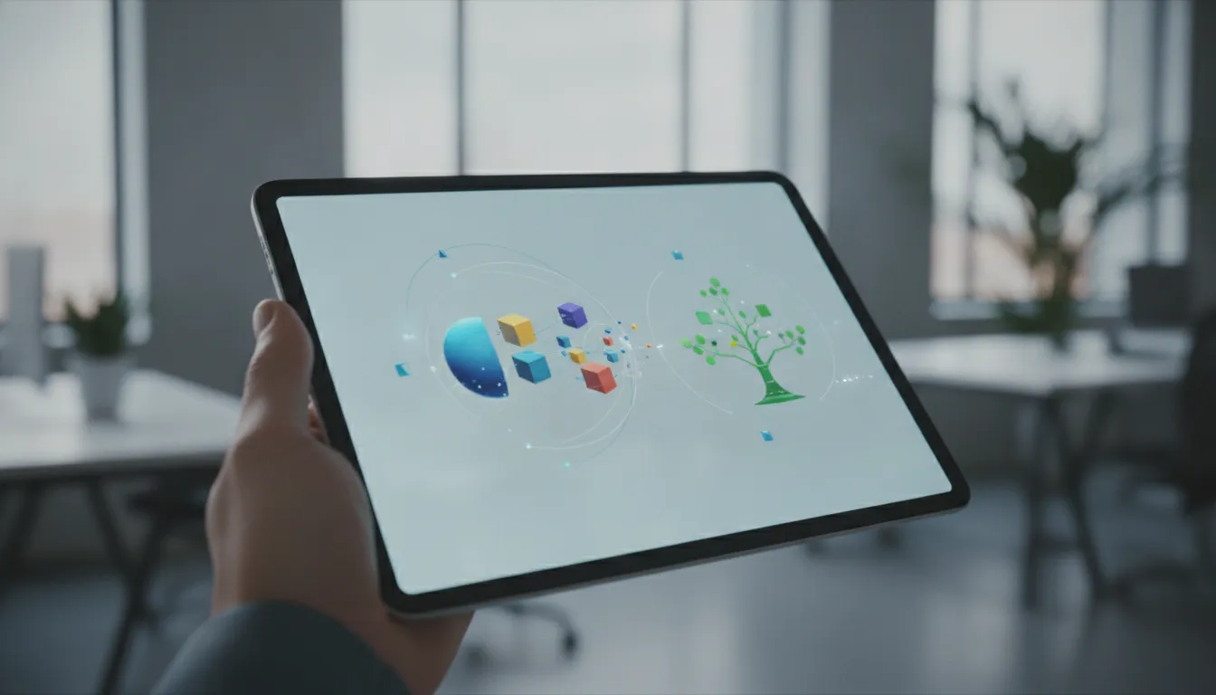 Mão segura tablet exibindo vídeo explicativo animado, transformando conceitos complexos facilmente.