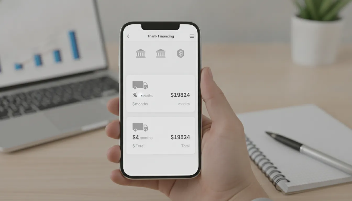 Tela de smartphone comparando financiamento de caminhão entre bancos, Financia Tudo simplifica.