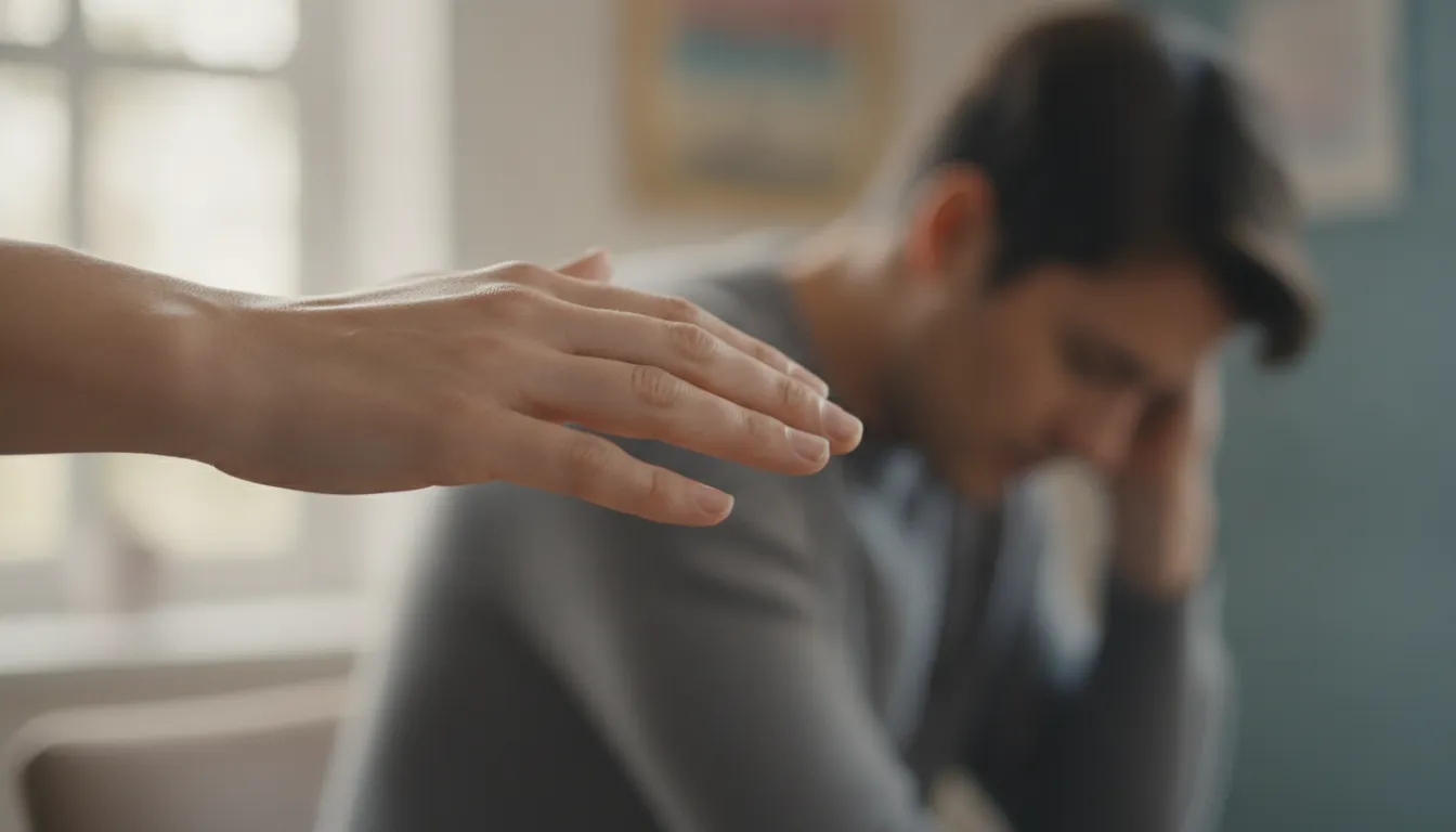 Mão oferecendo apoio e conforto, simbolizando a importância de buscar ajuda para a psicose.