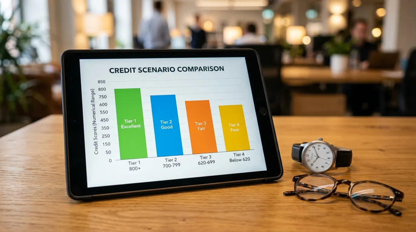 Gráfico comparativo em tablet ilustrando as melhores práticas de como comparar empréstimos e economizar.