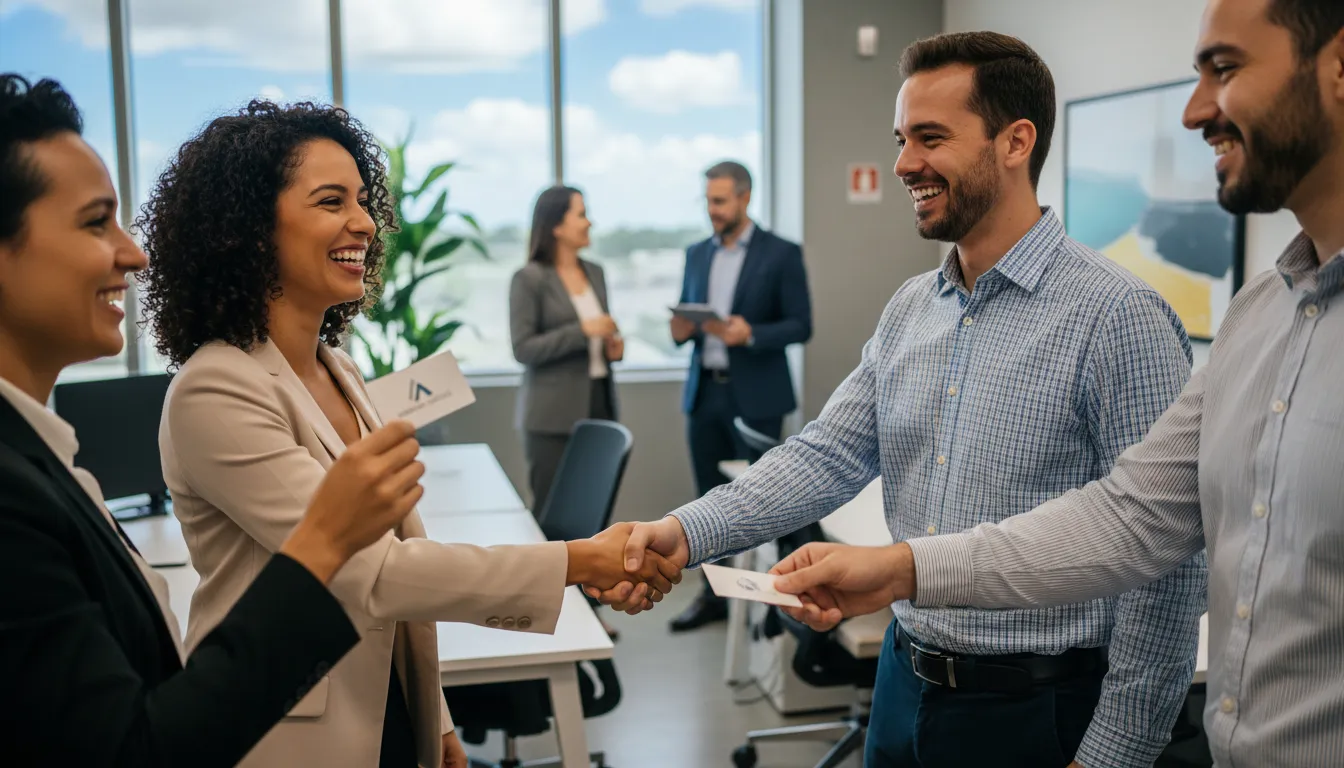 Empreendedores brasileiros em networking na Flórida, buscando um contador para brasileiros na Flórida.