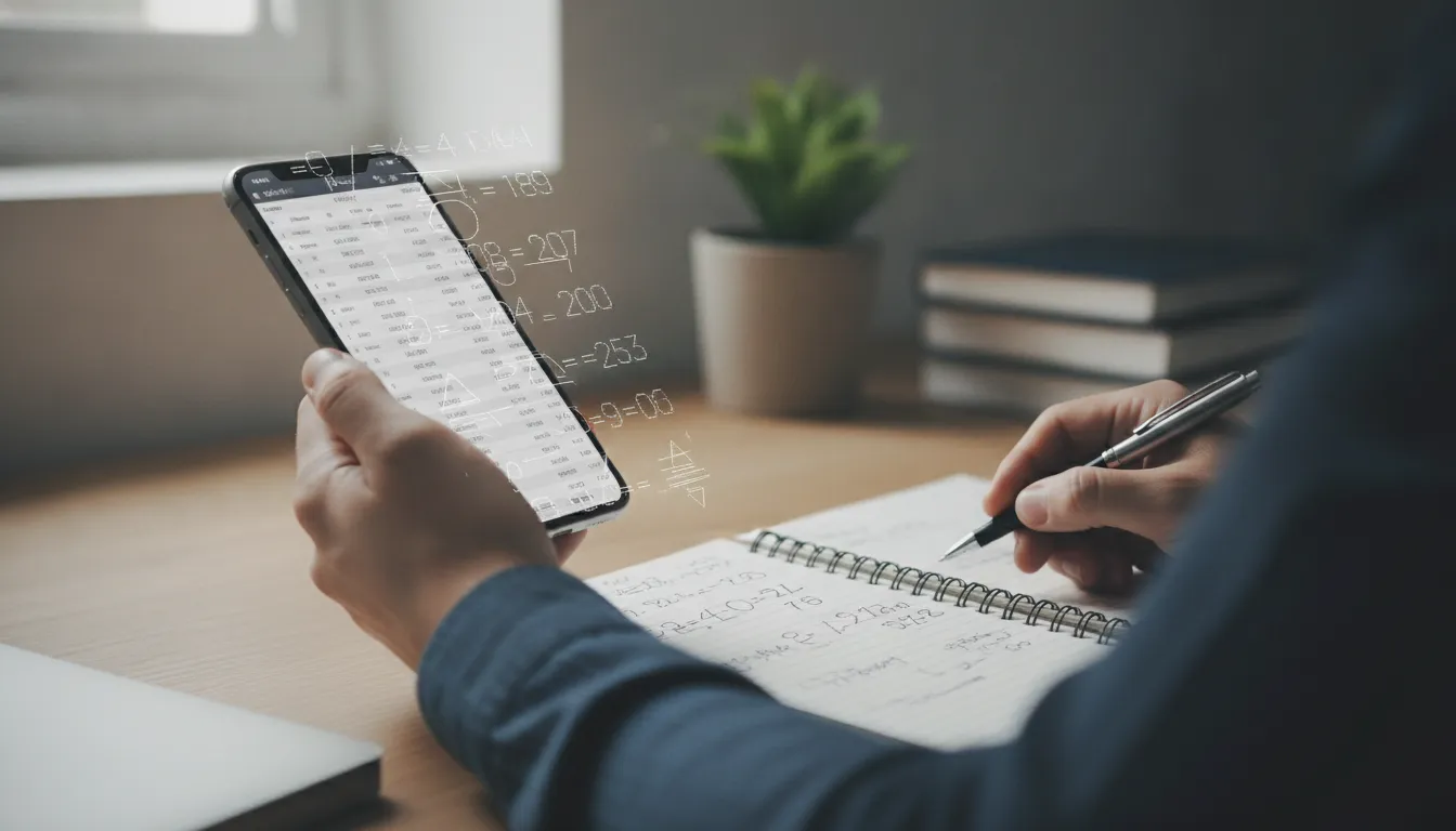 Mãos calculando férias vencidas em smartphone e caderno. Aprenda a calcular e receber em dobro com a Forte Advocacia.