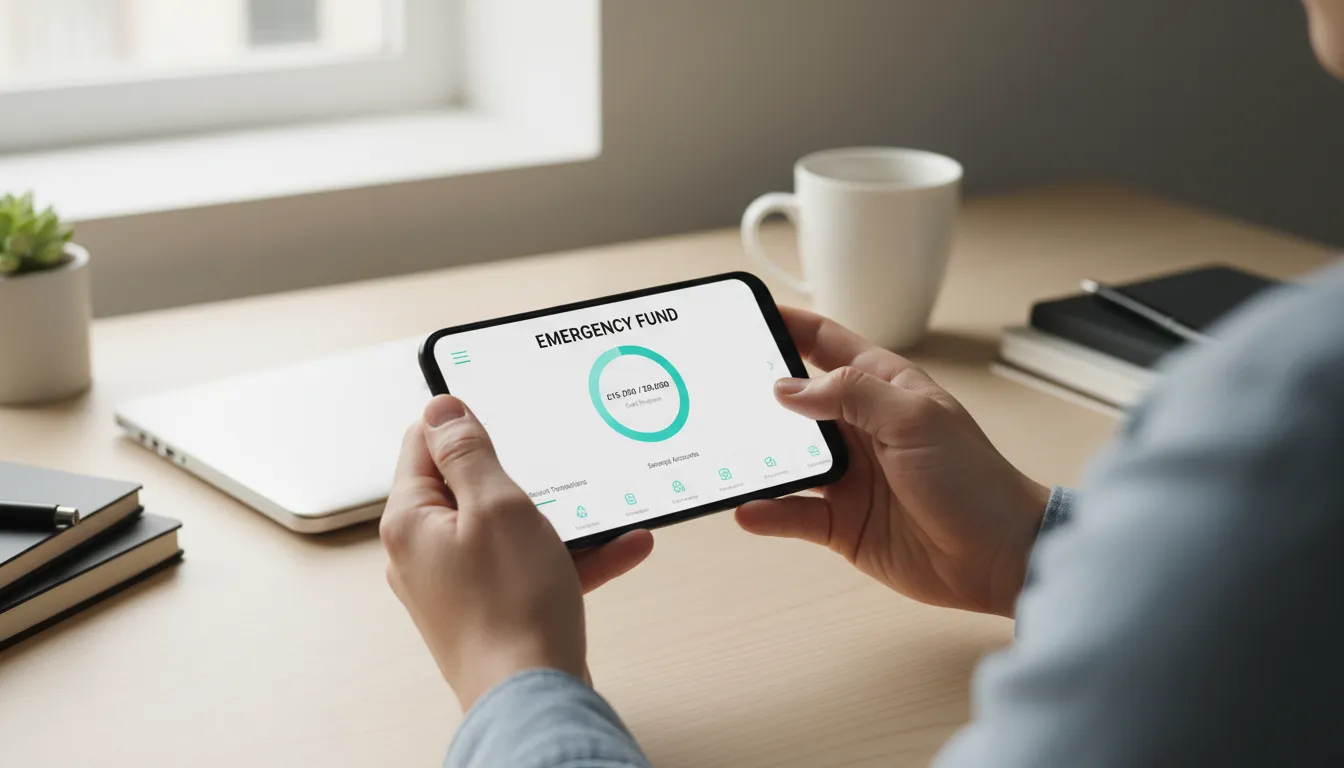 Aplicativo de controle financeiro mostrando evolução na formação da reserva de emergência.