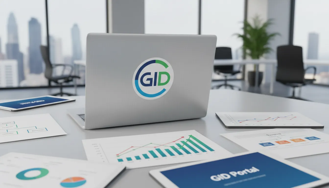 Close-up de adesivo da GID em um notebook, simbolizando soluções de marketing para empreendedor com novidades diárias e personalizadas.